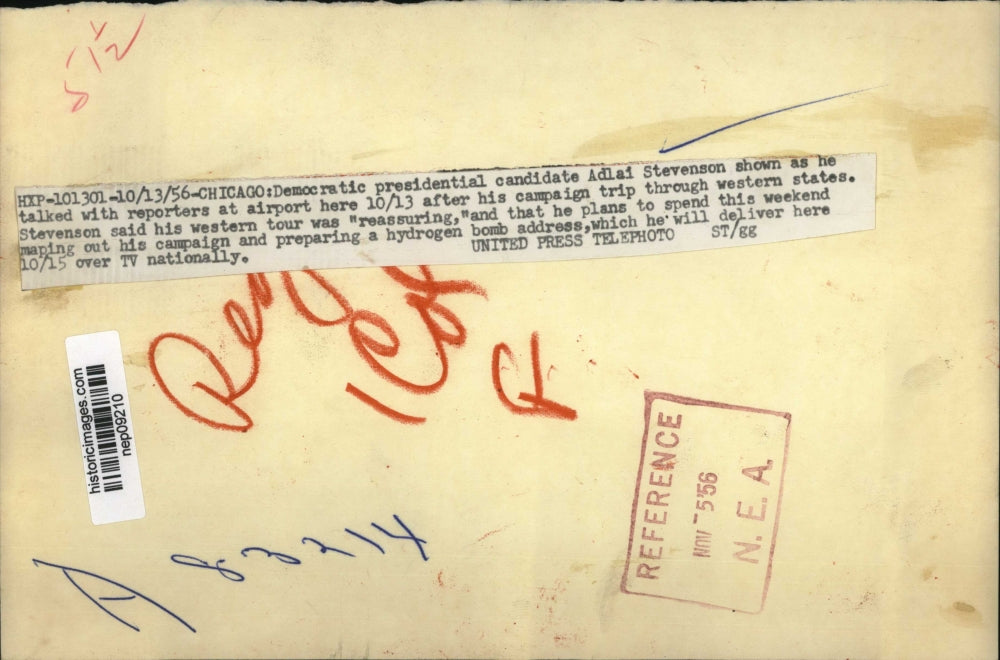 1956 Press Photo Adlai Stevenson Democratic Presidential Candidate in Chicago