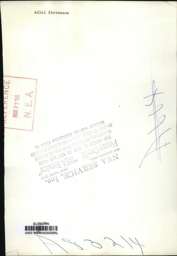 1956 Press Photo Adlai Stevenson Democratic Presidential Candidate - nep09218