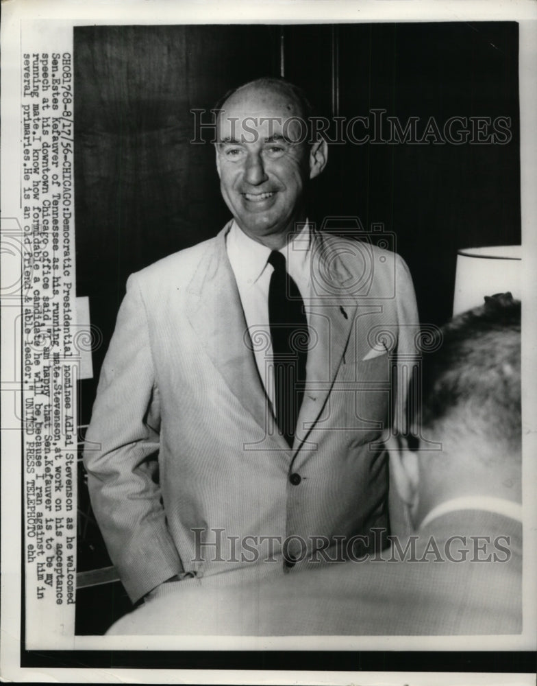 1956 Press Photo Adlai Stevenson, Democratic Presidential Nominee, Chicago IL