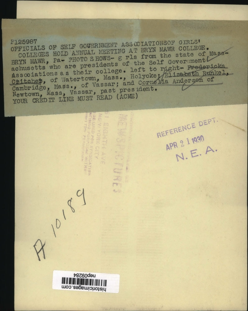 1930 Press Photo Officials of Self Gov Associations of Girls' Colleges