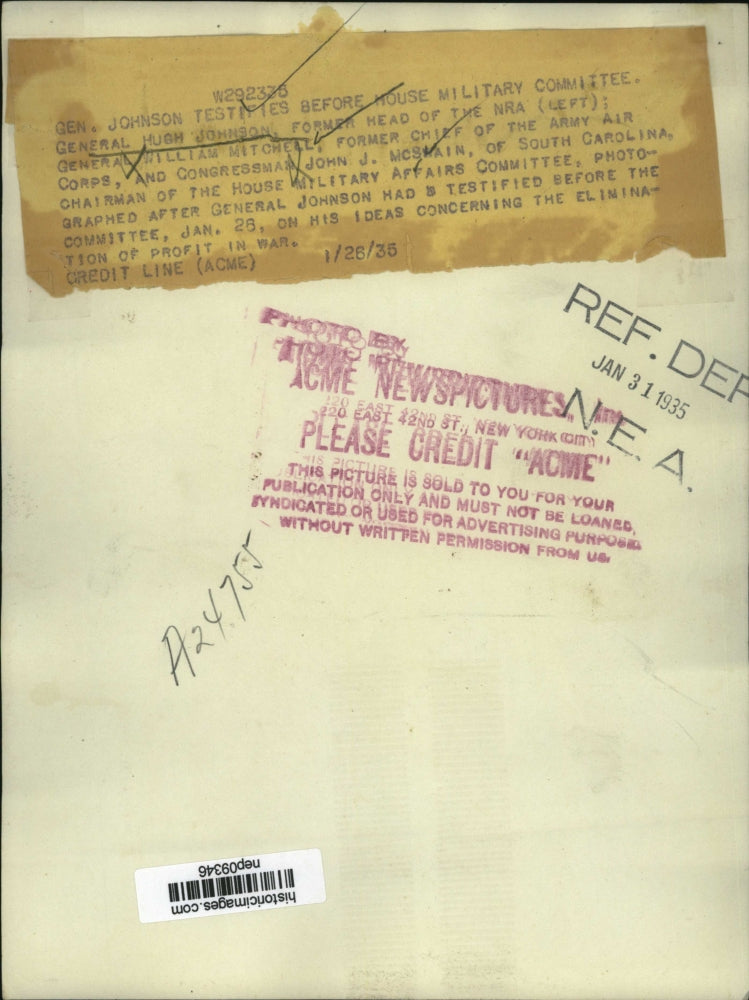 1935 Press Photo Gen Hugh Johnson Testifies Before House Military Committee