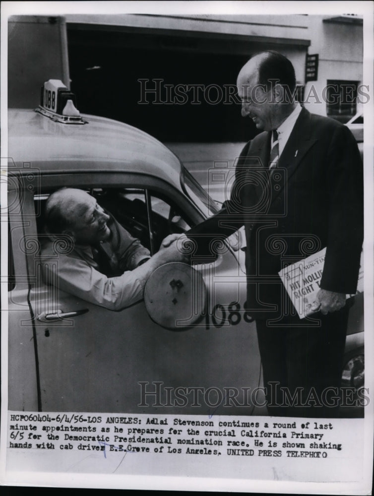 1956 Press Photo Adlai Stevenson Presidential candidate in Los Angeles