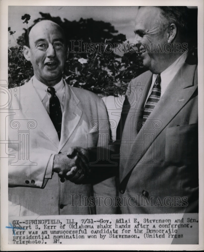 1952 Press Photo Gov Adlai E Stevenson & Sen Robert S Kerr After Conference