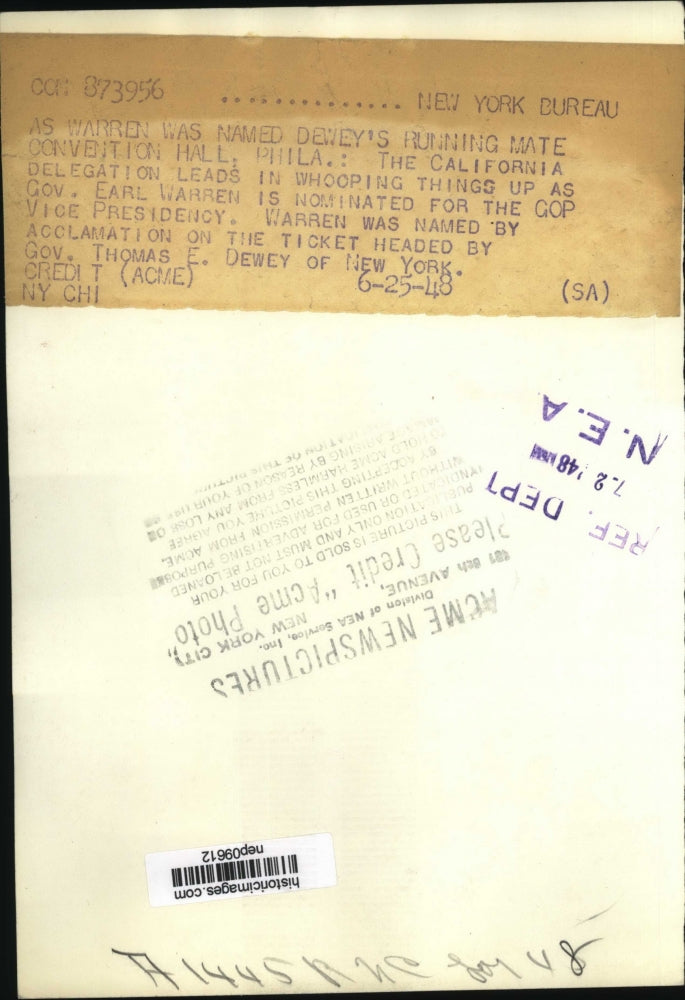 1948 Press Photo CA Delegation Leads as Gov Earl Warren Nominated for GOP VP