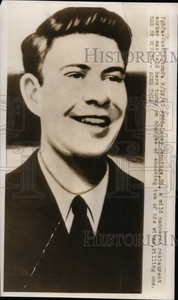 1947 Press Photo Lacey Jennings Held on Charge of Killing One of Two Wives