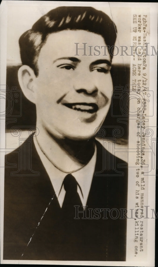 1947 Press Photo Lacey Jennings Held on Charge of Killing One of Two Wives