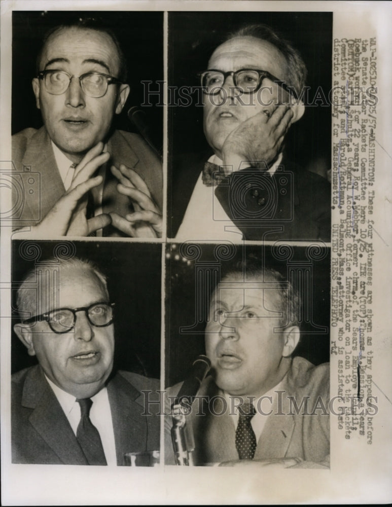 Load image into Gallery viewer, 1957 Press Photo Senate Labor Racquets probe witnesses ThomasBesslon - nep09653
