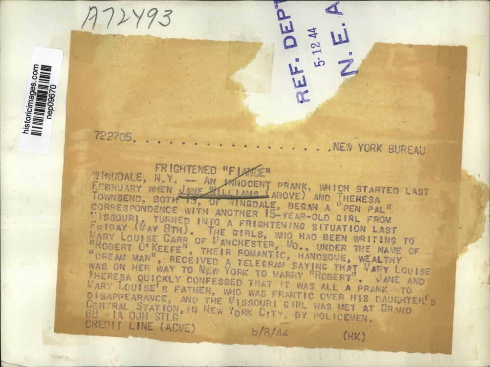 1944 Press Photo Jane Williams & Theresa Townsend Began Pen Pal Prank to Girl