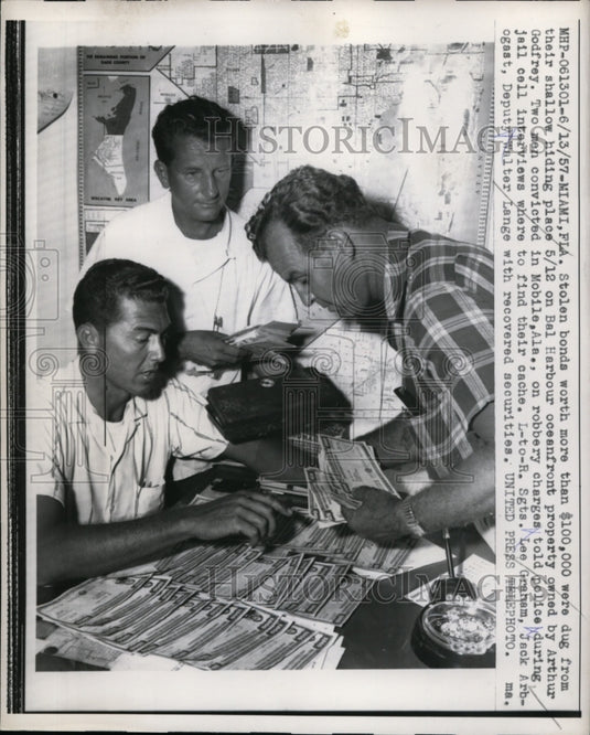 1957 Press Photo Stolen Bonds Dug Up on Bal Harbour Oceanfront Property