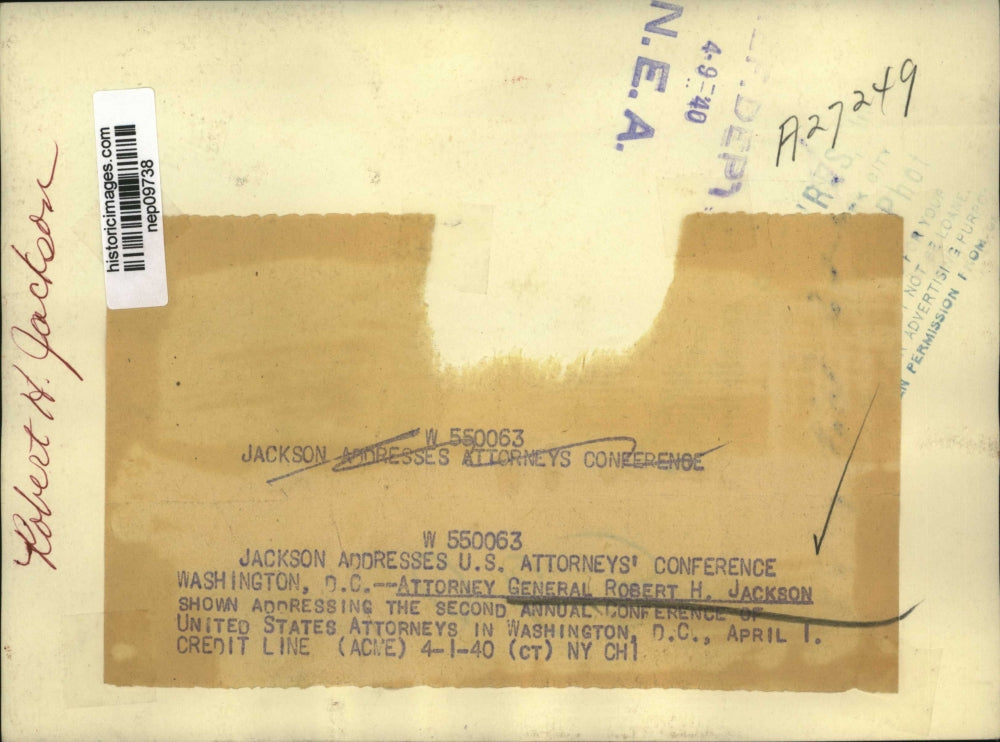 1940 Press Photo US Attorney General Robert Jackson in Washington DC - nep09738