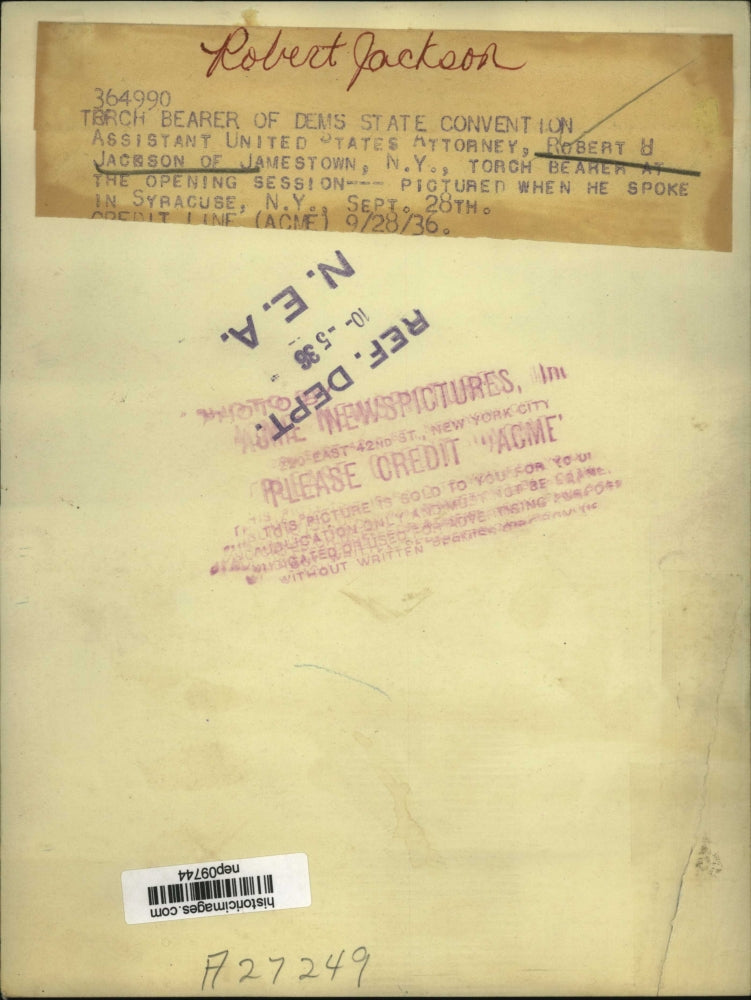 1936 Press Photo US Asst Attorney General Robert Jackson in Washington DC