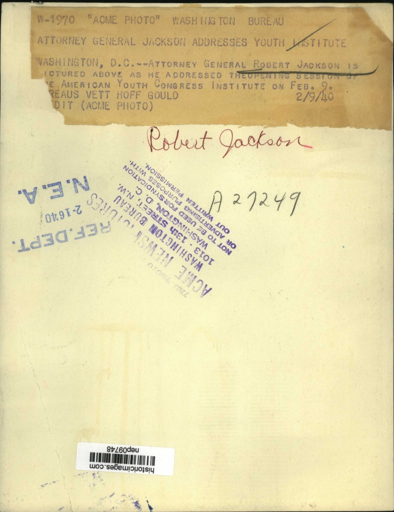 1940 Press Photo Atty General Robert Jackson Addresses Opening Session