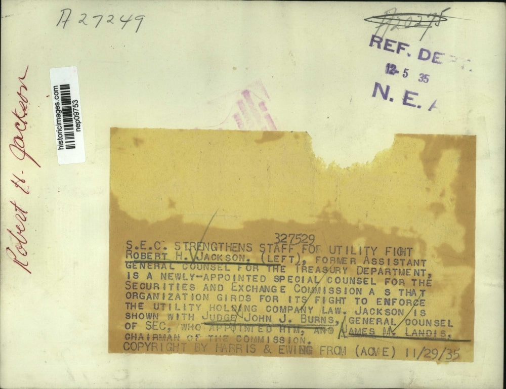 1935 Press Photo Rob H Jackson, Former Asst Atty Gen for Treasury Department