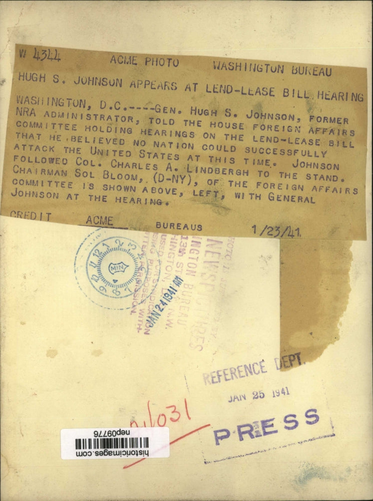 1941 Press Photo Gen Hugh S. Johnson Appears at Lend-Lease Bill Hearing