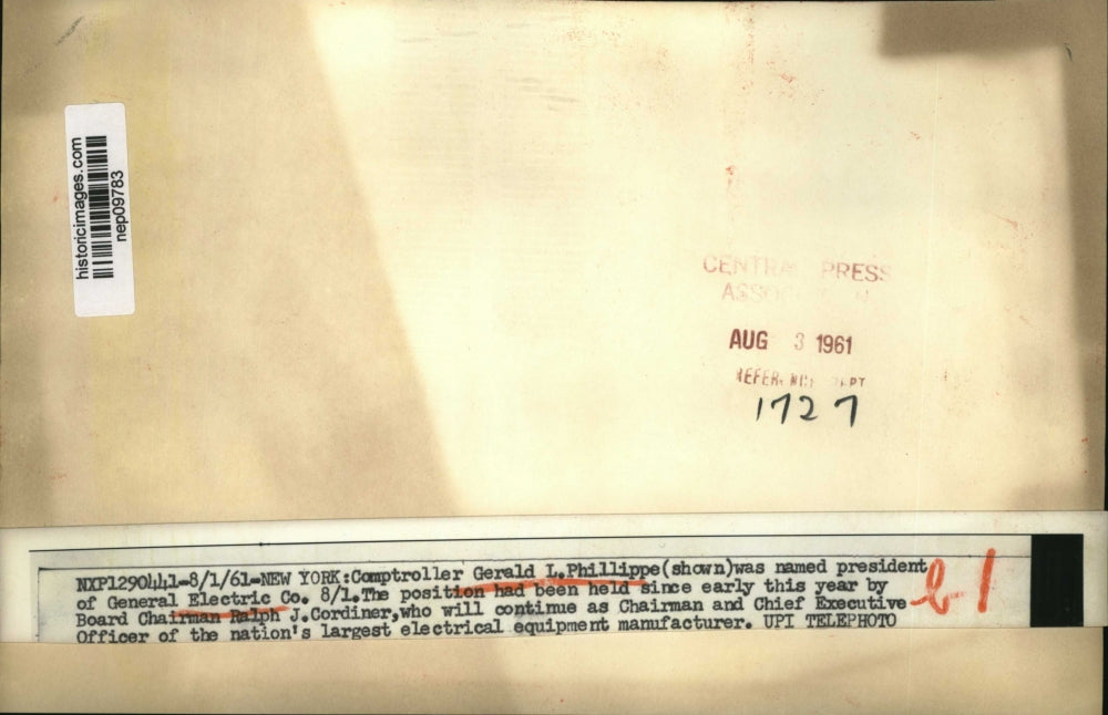 1961 Press Photo Comptroller Gerald Phillippe Named President of Gen Electric Co