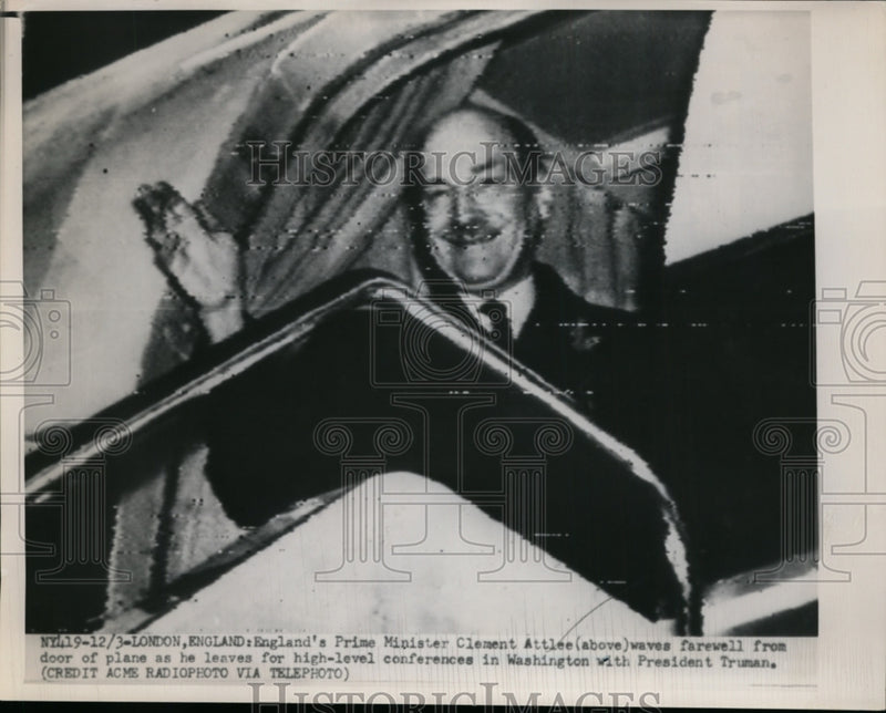 Load image into Gallery viewer, 1950 Press Photo Prime Minister Clement Attlee Flies from London to Meet Truman
