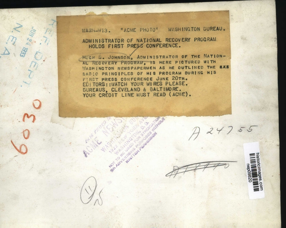 1933 Press Photo Hugh Johnson of the National Recovery Program Press Conference