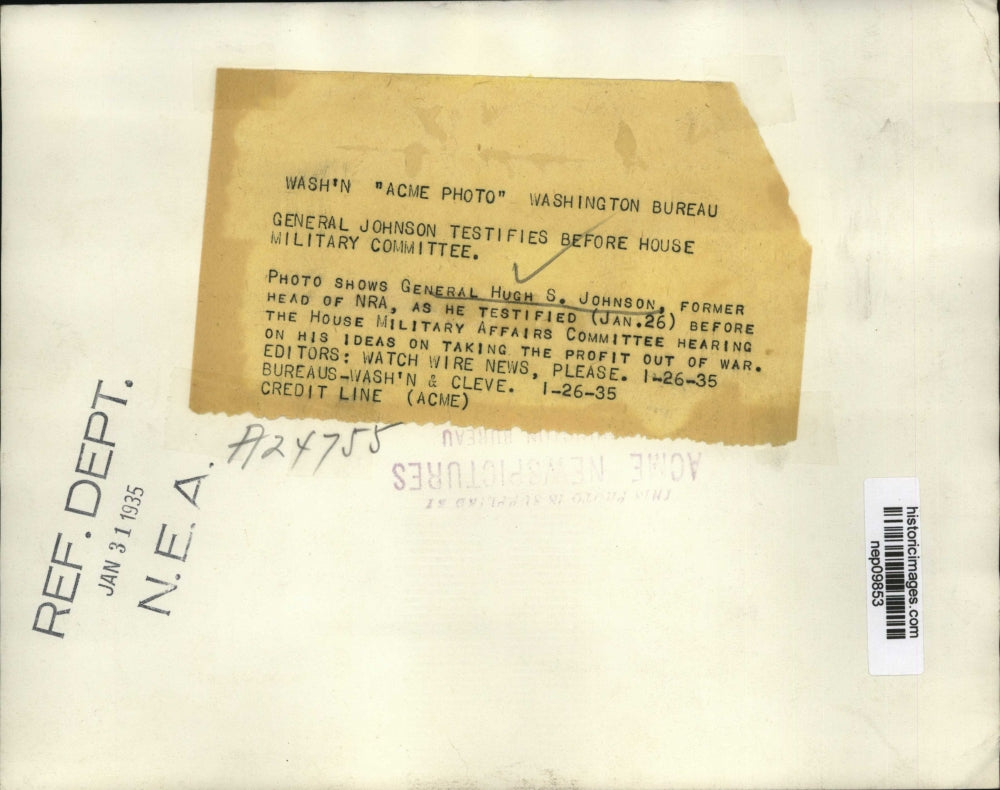 1935 Press Photo General Hugh Johnson Testifies in House Military Affairs Comm