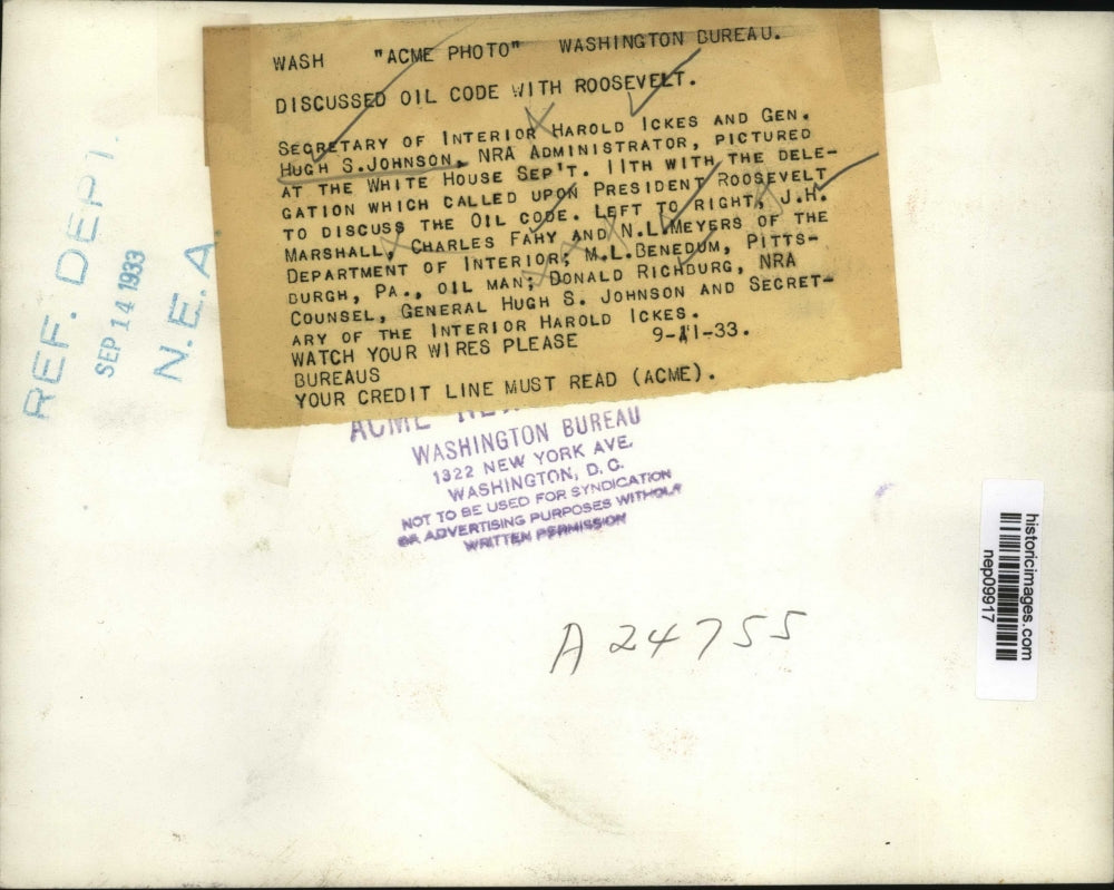 1933 Press Photo Secretary of Interior Harold Ickes & General High Johnson NRA