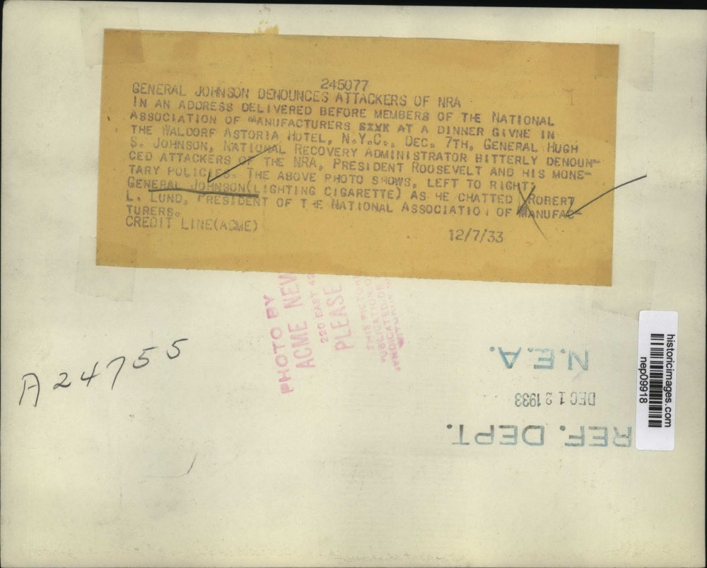 1933 Press Photo General Johnson Addresses National Assc of Manufacturers