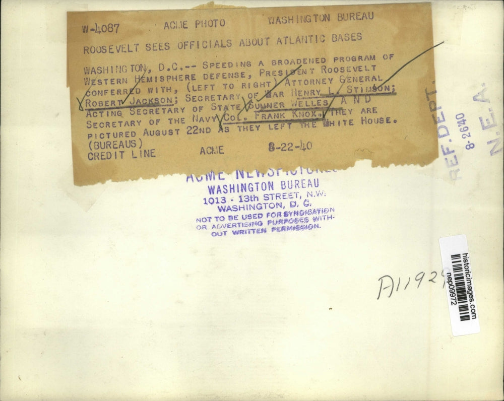 1940 Press Photo US Government Military Officials at Roosevelt White House