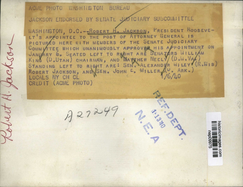 1940 Press Photo Robert Jackson in Senate Judiciary Committee - nep09975