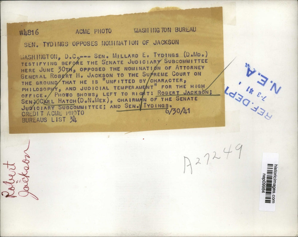 1941 Press Photo Millard Tydings Testifies in Senate Judiciary Subcommittee