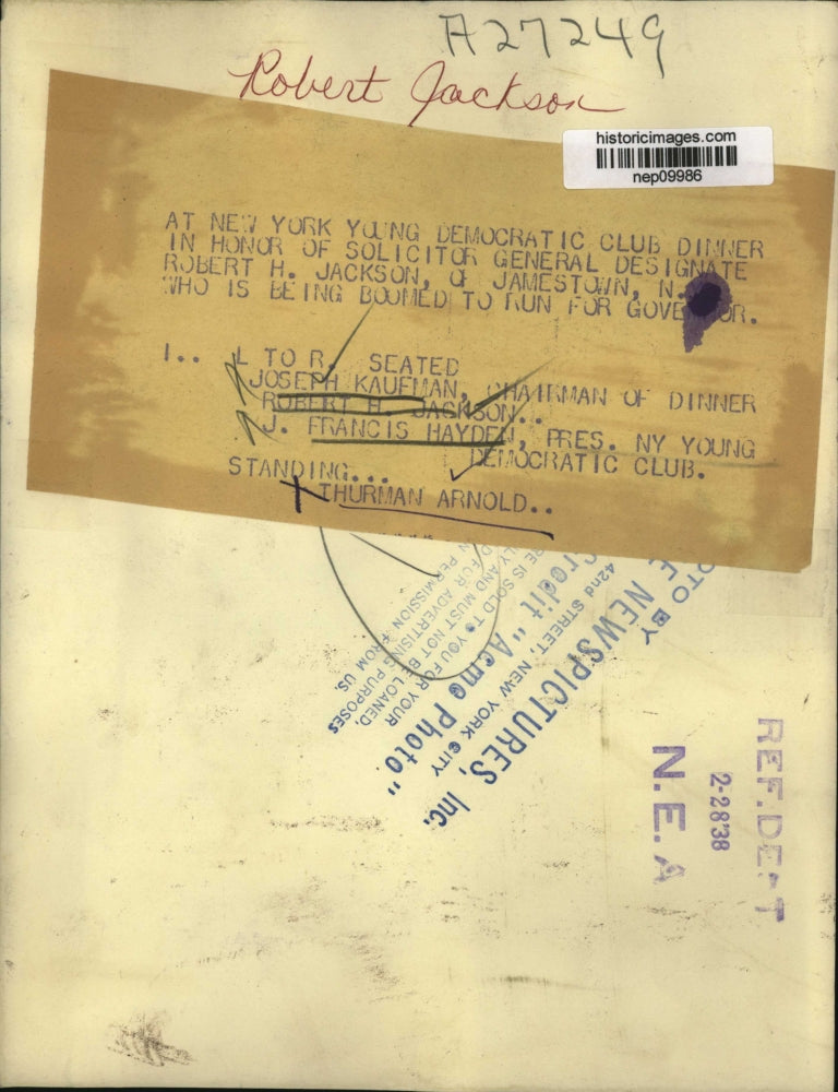 1938 Press Photo NY Democratic Club Dinner in Honor of Solicitor Gen Rob Jackson