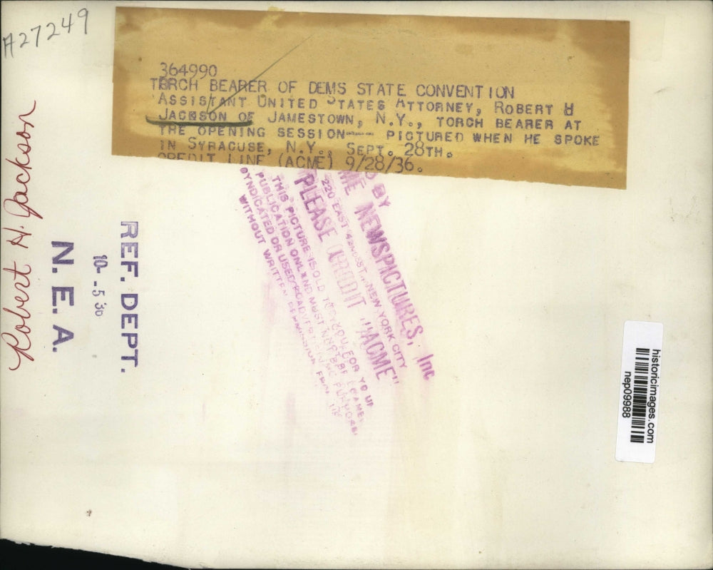 1936 Press Photo Torch Bearer Robert Jackson of Democratic State Convention