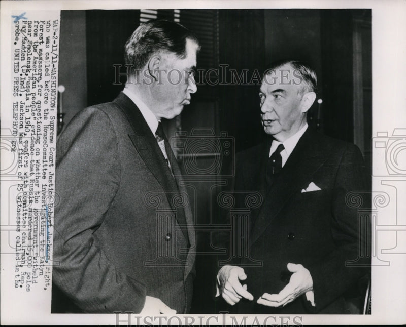 Load image into Gallery viewer, 1952 Press Photo Robert Jackson Called to House Cmte Investigating Massacre
