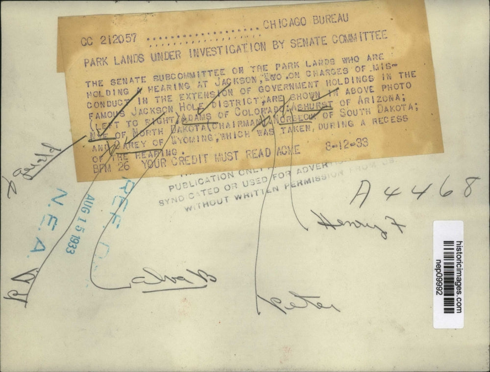 1933 Press Photo Senate Subcommittee Investigates Park Lands Misconduct