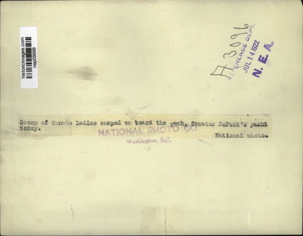 1922 Press Photo Group of Senators' Wives Aboard the Tech, Sen DuPont's Yacht