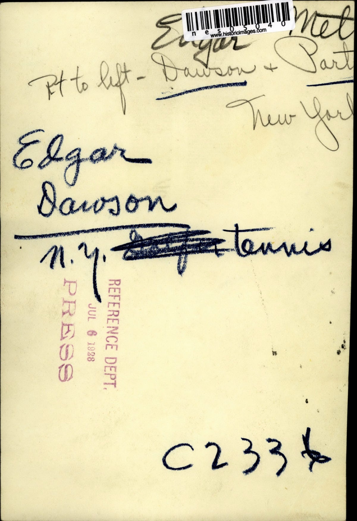 1928 Press Photo Tennis Player Edgar Dawson - nes05040