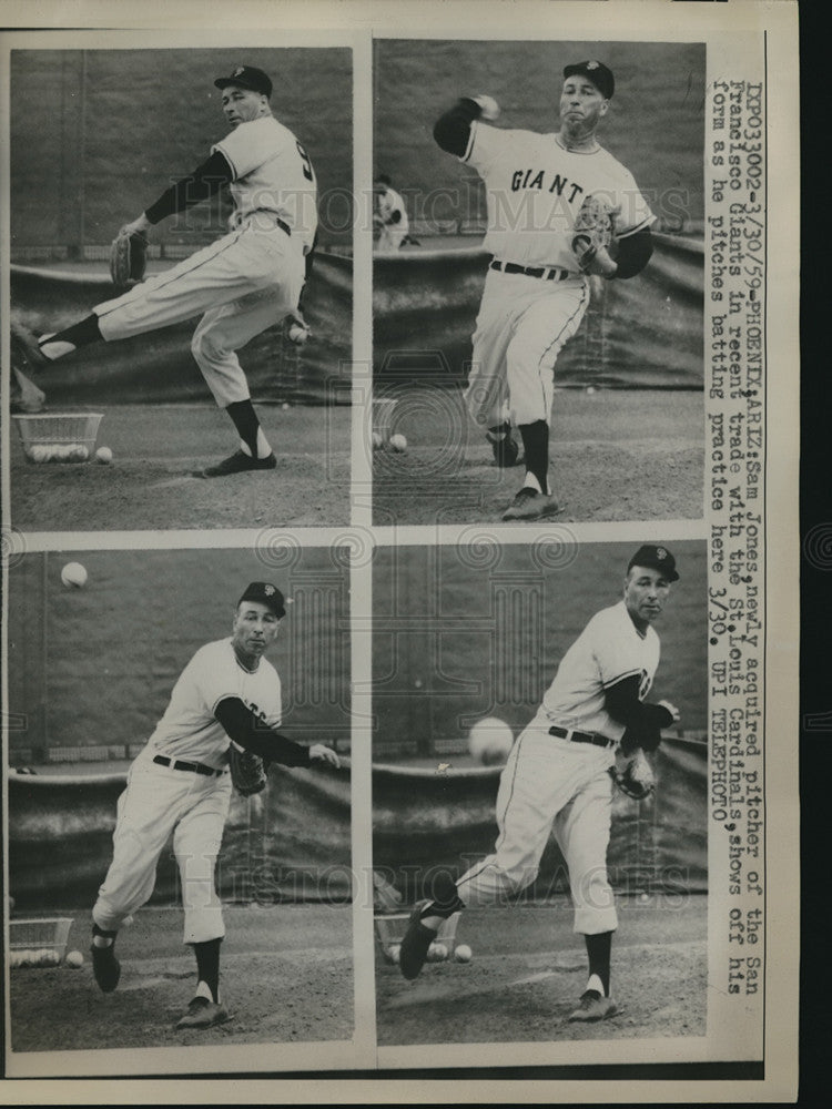 1959 Press Photo ex-Cardinals pitcher Sam Jones at Giants spring practice- Historic Images