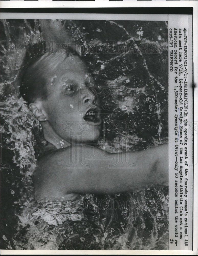 1960 Press Photo Swimmer Carolyn House sets 1500 meter freestyle record- Historic Images