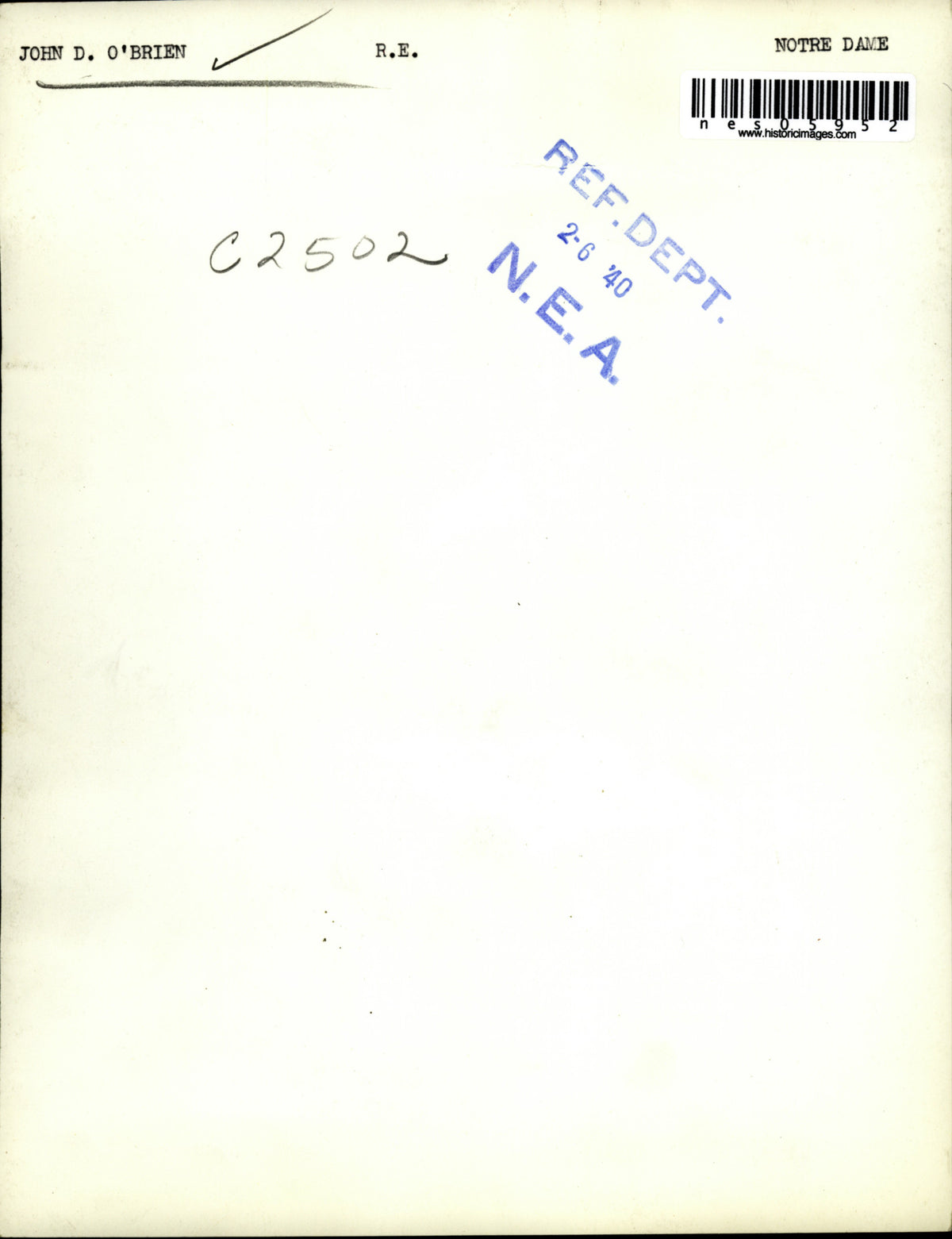 1940 Press Photo John D O'Brien football right end at practice - nes05952