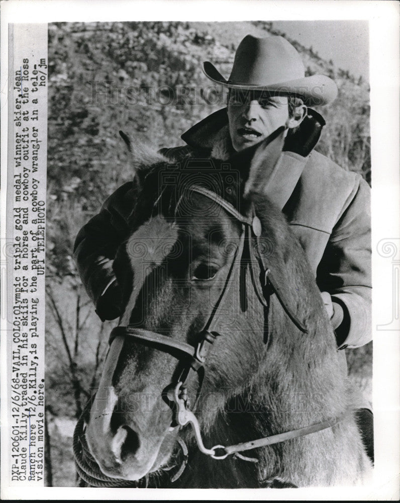 1968 Press Photo Gold medal skier Jean Claude Killy rides a horse at Vail Colora- Historic Images