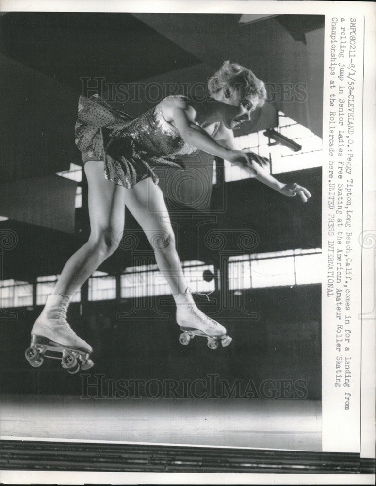 1958 Press Photo Peggy Tipton in Ladies Sr Free skate at US Roller Skating- Historic Images