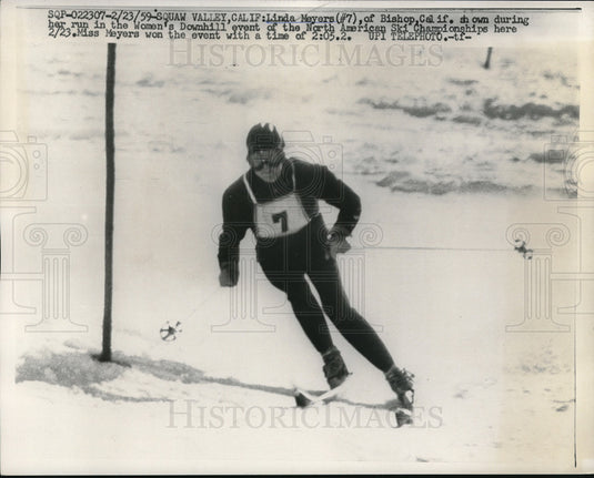 1959 Press Photo Linda Meyers in women's donhill at Squaw Valley CA - nes06148- Historic Images