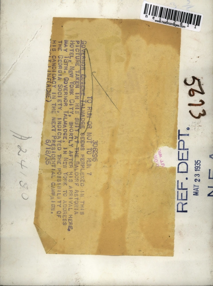 1935 Press Photo Gov. Eugene Talmadge possible candidate for President