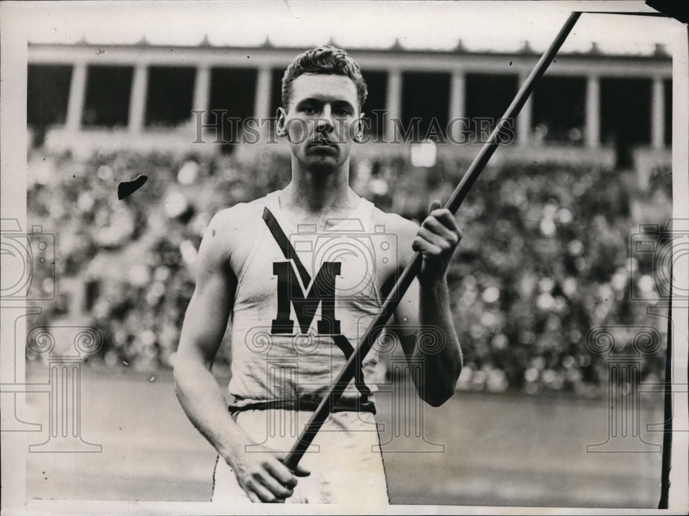 1933 Press Horace Odell of Manhattan College after he won the javelin throw at