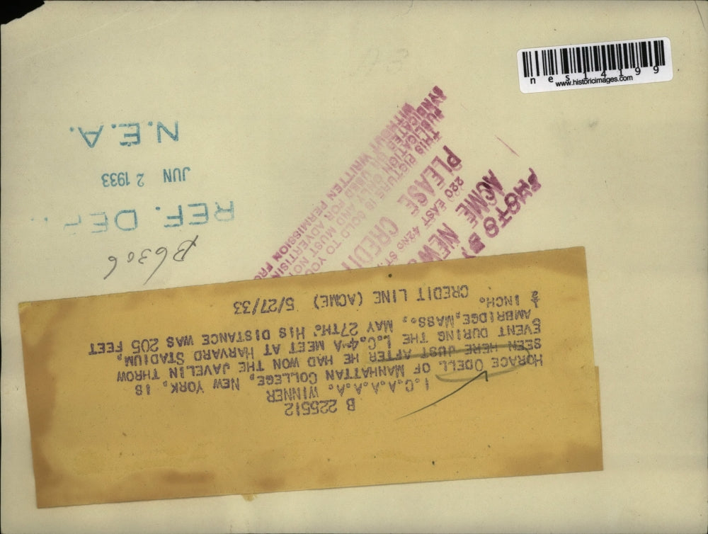 1933 Press Horace Odell of Manhattan College after he won the javelin throw at