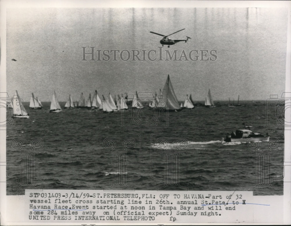 1959 Press Photo The sleek ocean sailing yachts started the Havana voyage- Historic Images