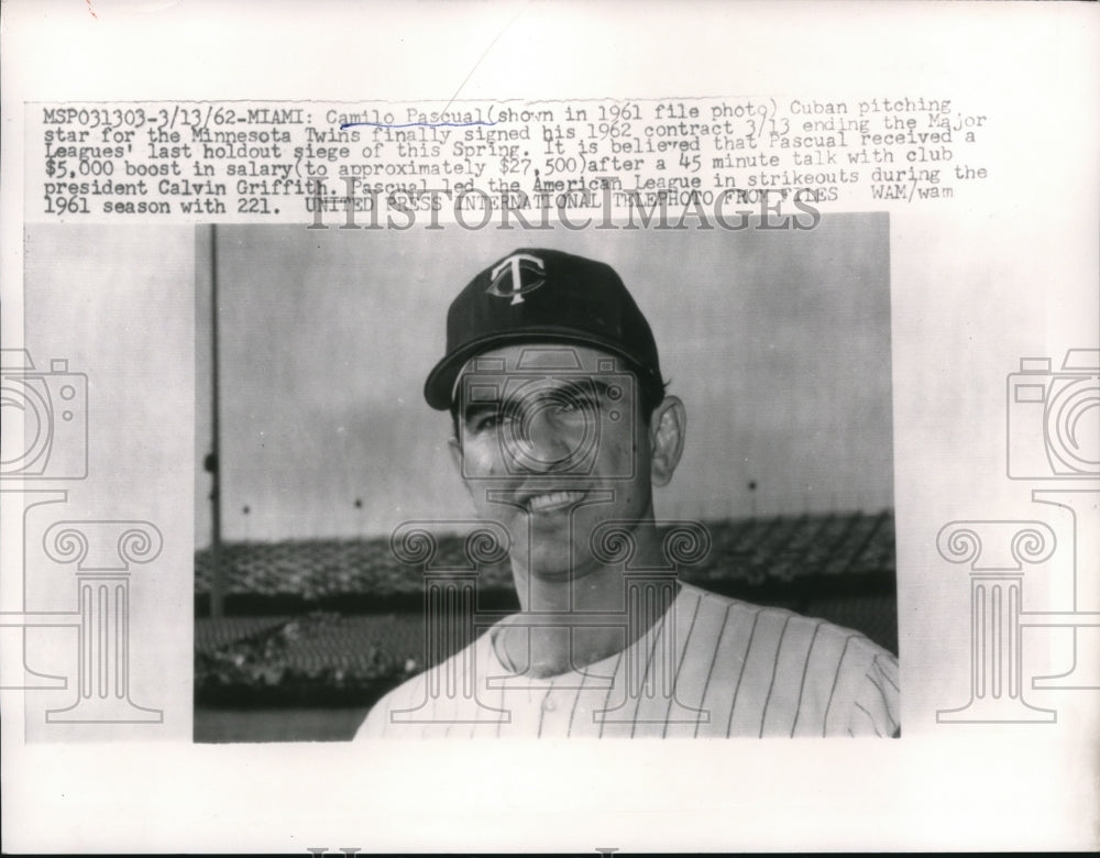 1962 Press Photo Camilo Pascual Cuban Pitcher star of Minnesota Twins- Historic Images