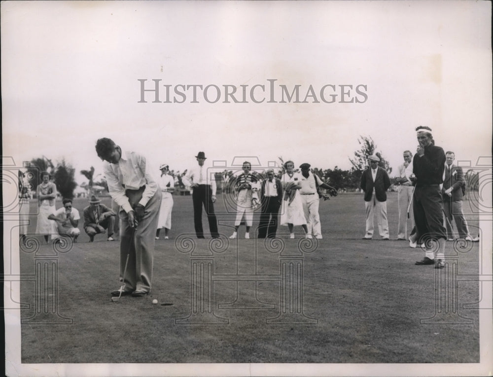 1936 Press Photo Henry Piccard, Johnny Revolta at Intnatl 4 ball golf Miami Fla- Historic Images