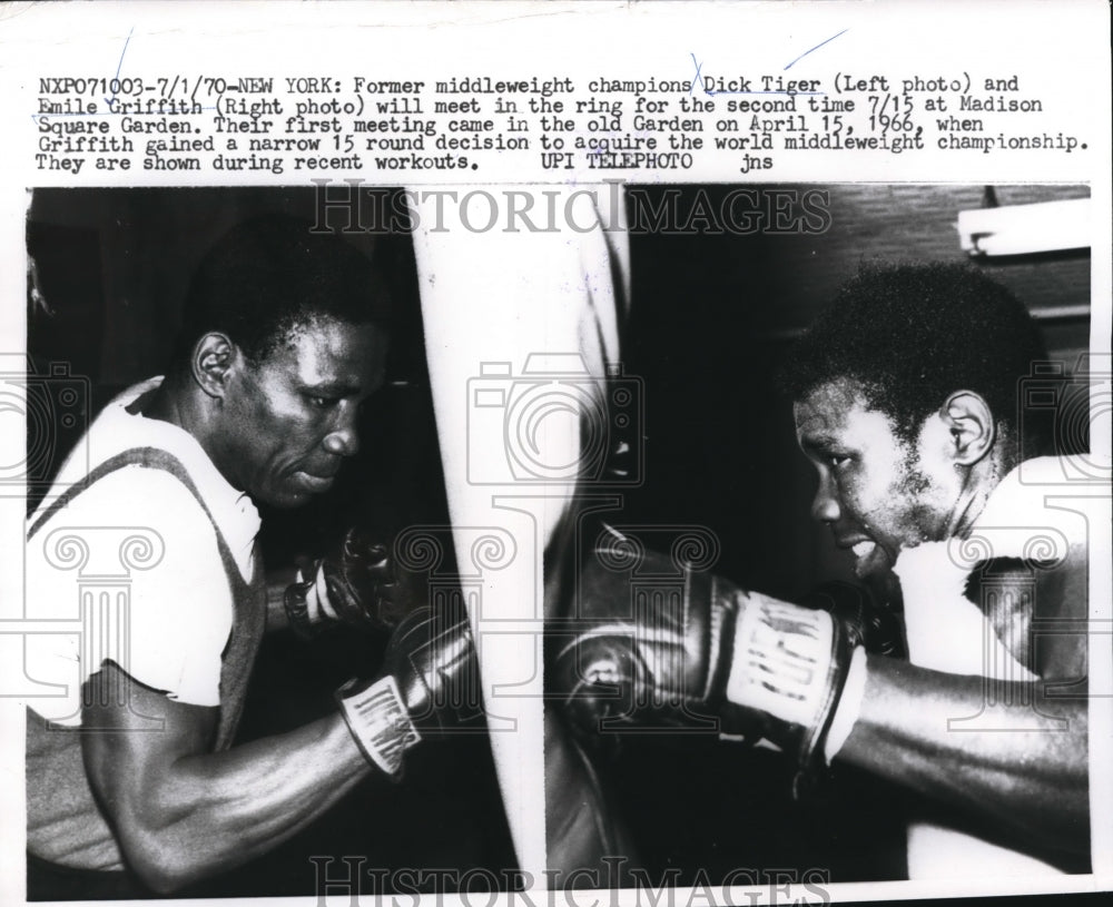 1970 Press Photo NY Dick Tiger &amp; Emile Griffith at sparring practice - nes25153- Historic Images