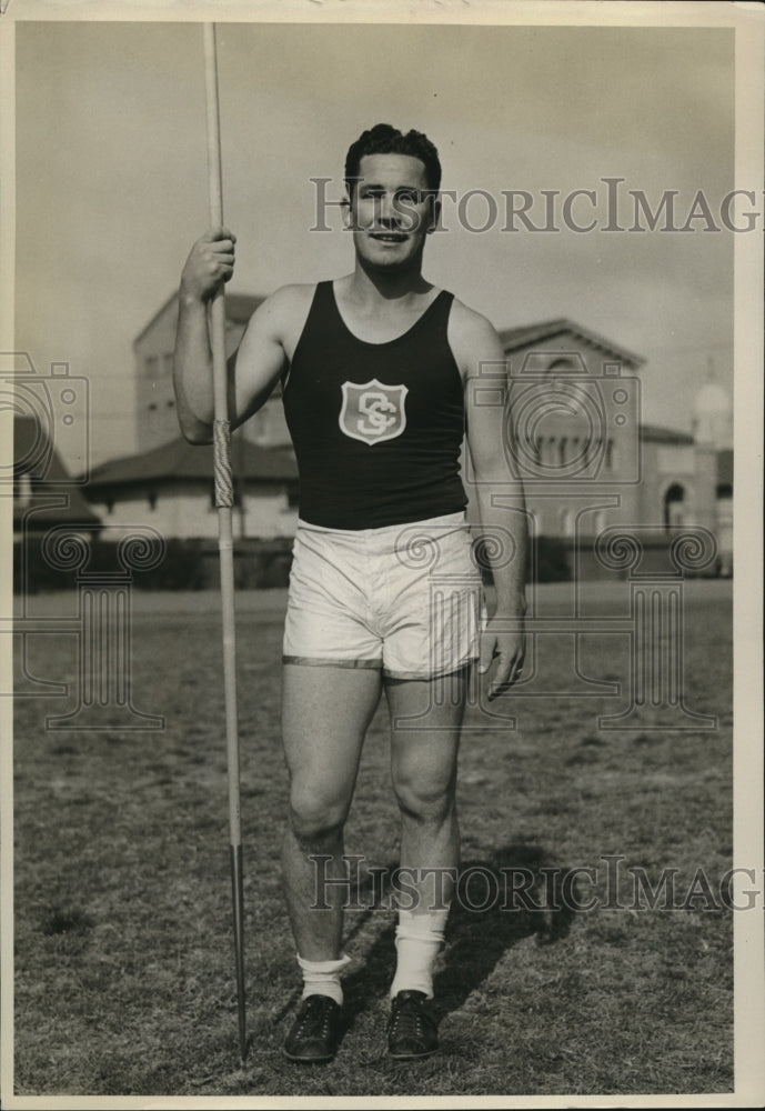 1933 Press Photo Frank Willamson javelin with Univ of S Calif - nes25418- Historic Images