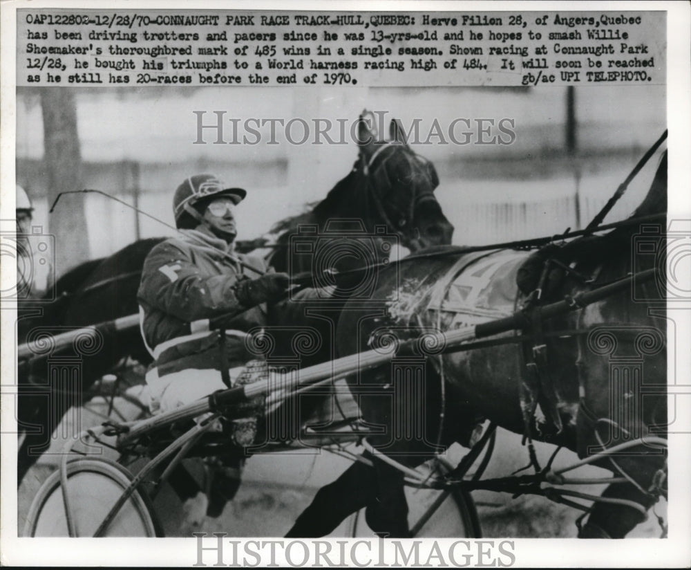 1970 Press Photo Connaught race track Herve Filion driving harness racers- Historic Images