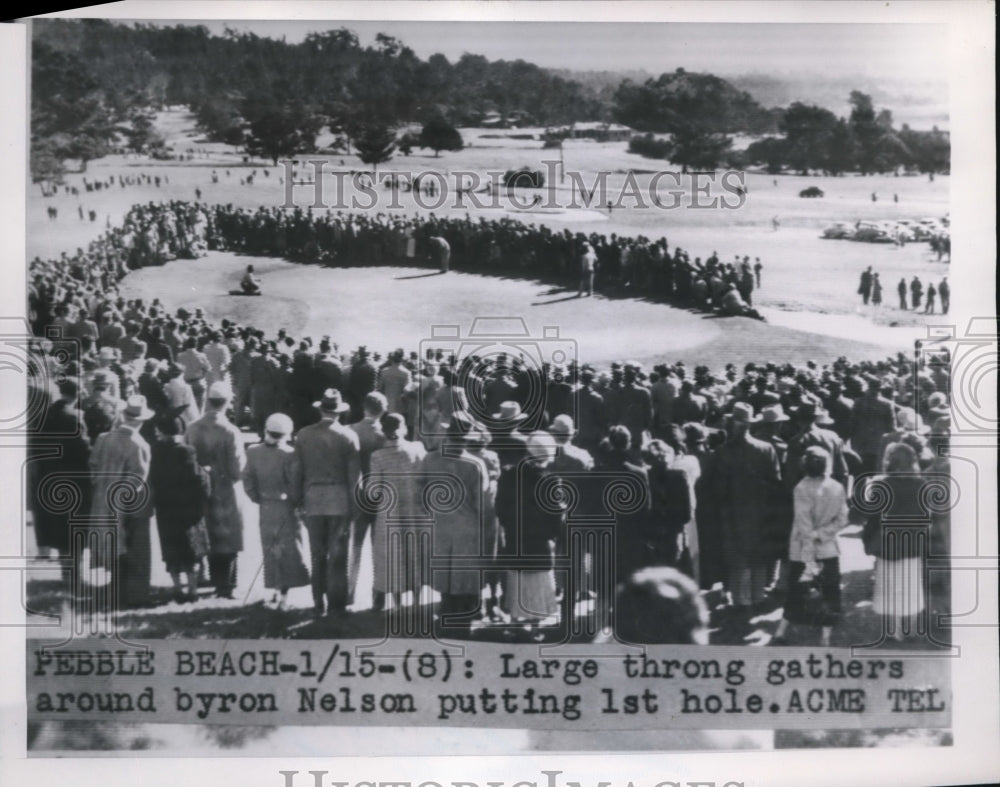 1950 Press Photo Pebble Beach Calif Byron Nelson putts last hole - nes25685- Historic Images