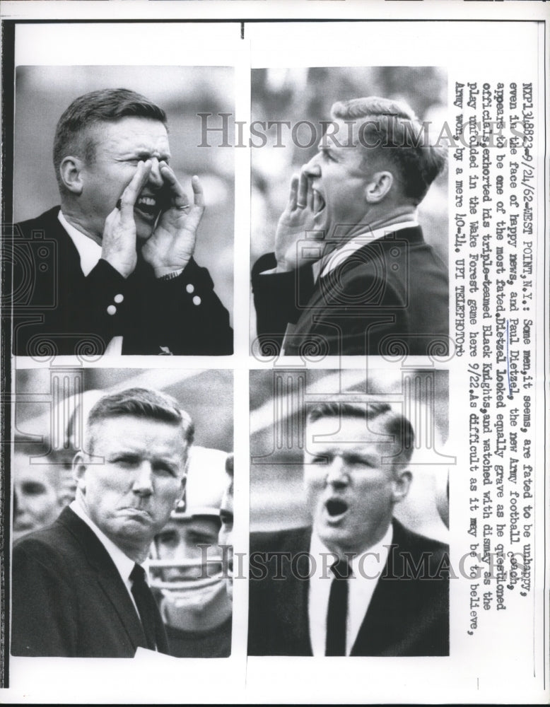 1962 Press Photo West Point NY Army coach Paul Dietzel at game vs Wake Forest- Historic Images
